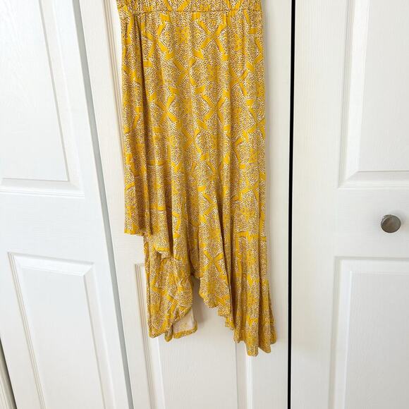 Anthropologie Maeve Fête Wrap Yellow Printed Asymmetrical Midi Dress XS EUC - Picture 8 of 9